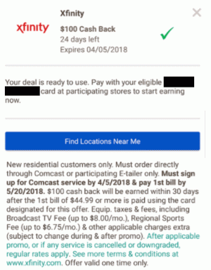 Pasirinkite bankų „Comcast“ išlaidų premiją: 100 USD atgal (tikslinė)